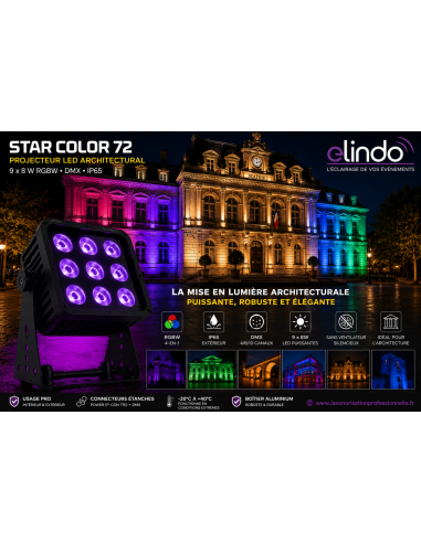 Projecteur LED architectural RGBW IP65 – 9 x 8 W – DMX – Star Color 72